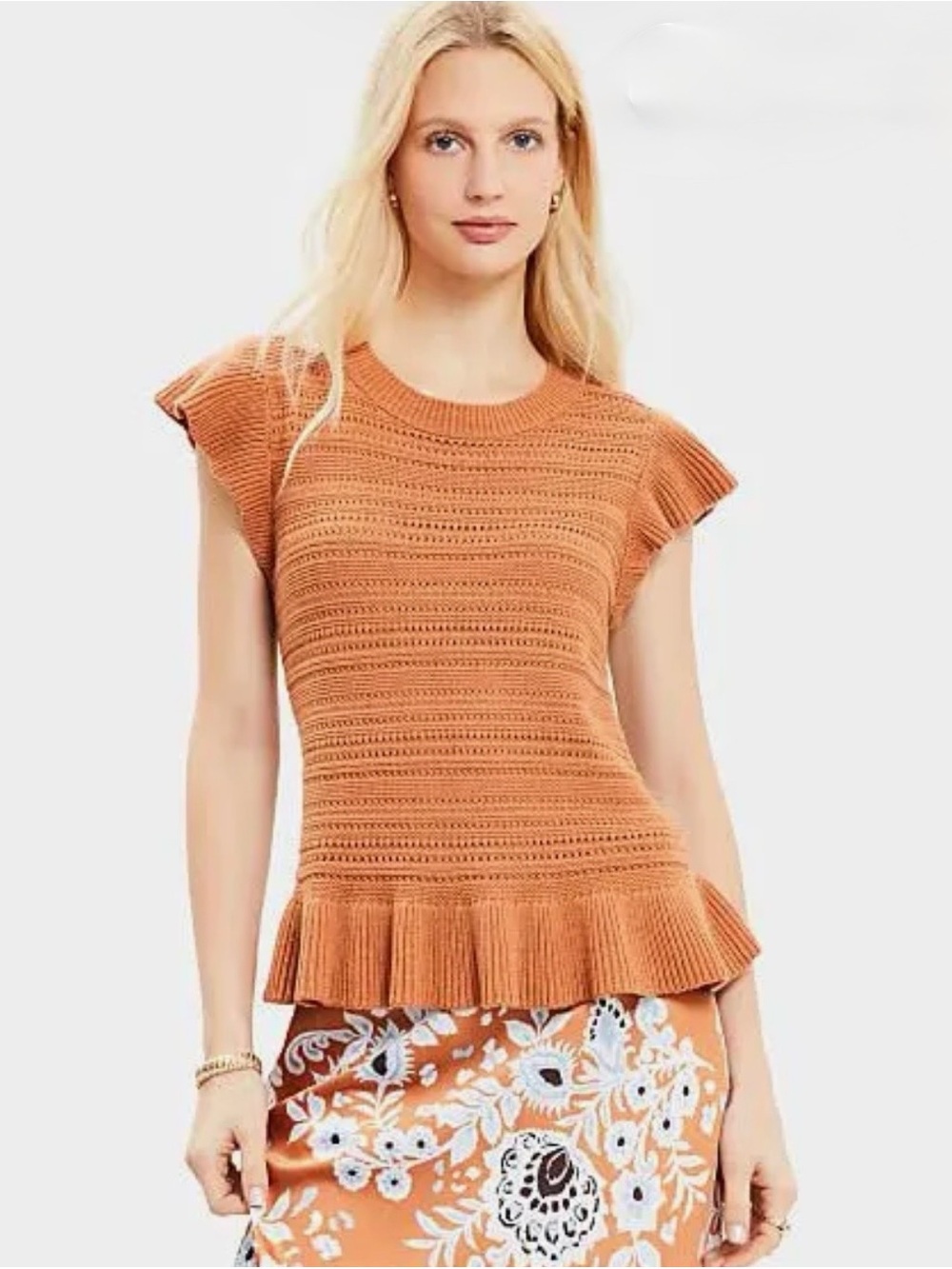 LOFT Pointelle Ruffle Sweater